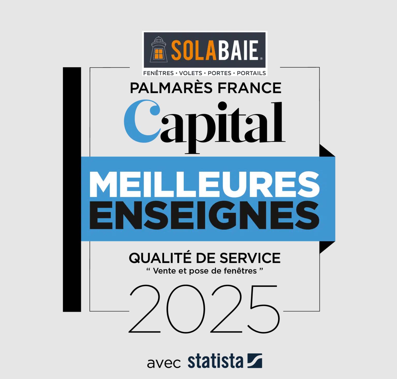 Solabaie, Meilleure Enseigne 2025 pour la vente et la pose de fenêtres (magazine Capital)