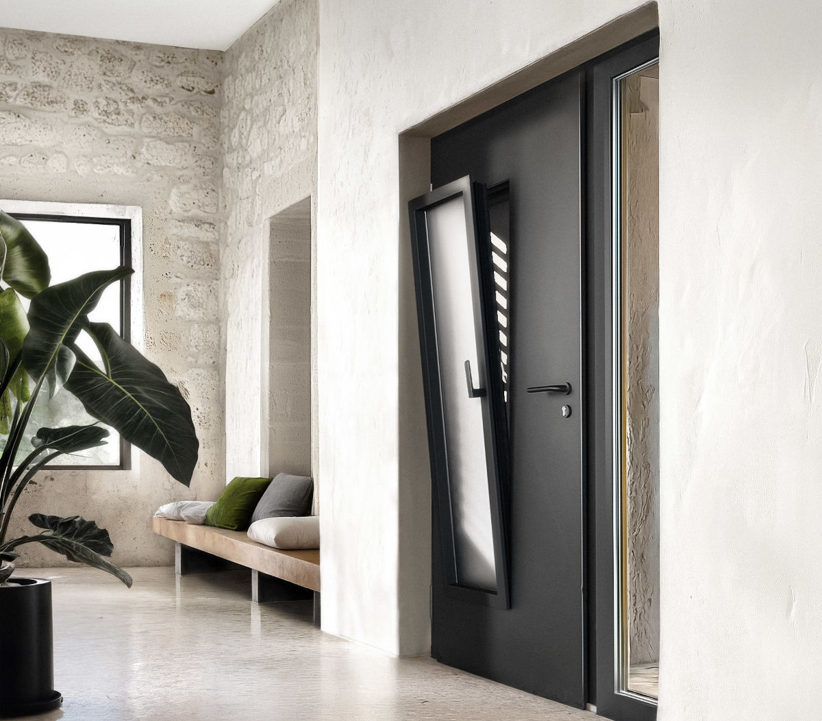 Porte d'entrée aluminium à châssis intérieur de ventilation ouvrant | Aria 1